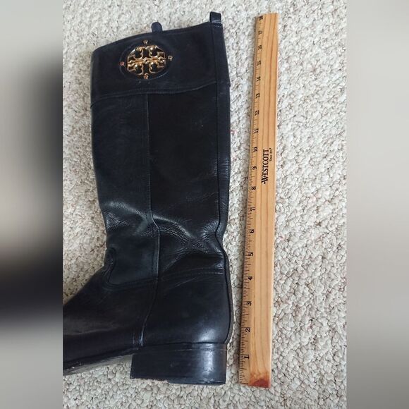 Tory Burch Black Leather Riding Boots with signature Double T motif size 10.5M - Picture 8 of 12